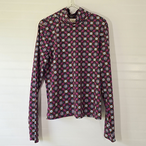 NWT Anthropologie Maeve Button Shoulder Turtleneck Long Sleeve Printed Top Large - Picture 4 of 9